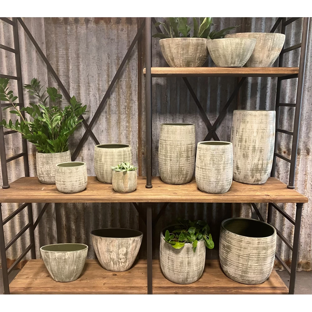 Bloempot Miami Hoog - D23 X H30cm - Groen Cement 2 Bloempot Miami Hoog - D23 X H30cm - Groen Cement - Afbeelding 2