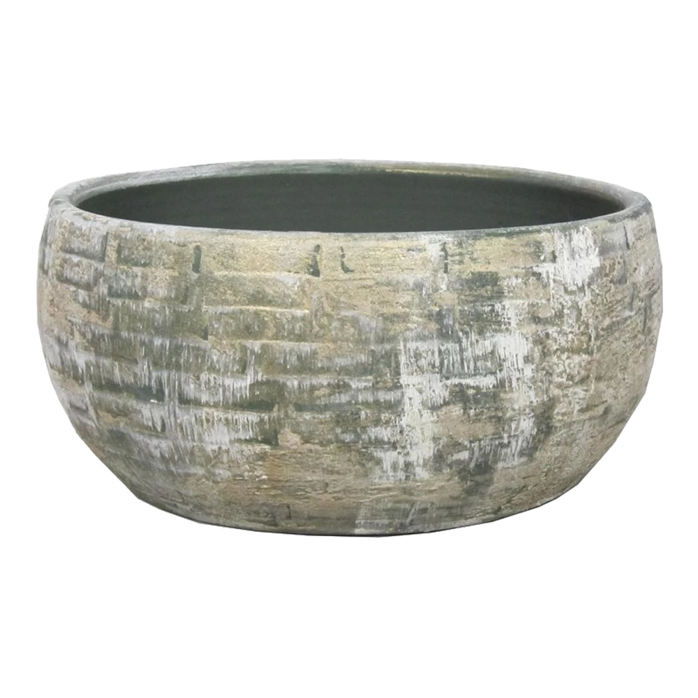 Plantenschaal Steef - D34 X H15cm - Creme Groen 1 Plantenschaal Steef - D34 X H15cm - Creme Groen