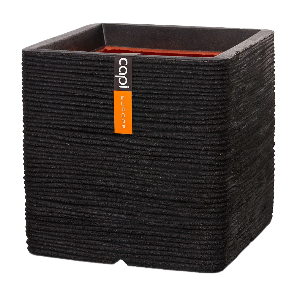 Capi Plantenbak Vierkant Nature Rib NL - L30 X B30 X H30cm - Zwart 1 Capi Plantenbak Vierkant Nature Rib NL - L30 X B30 X H30cm - Zwart