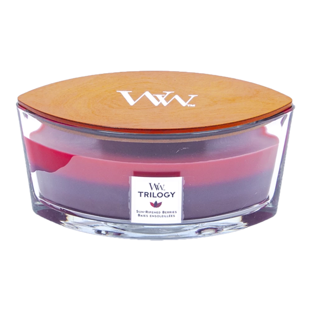 Woodwick Trilogy Sun Ripened Berries Ellipse Candle - Geurkaars 1 Woodwick Trilogy Sun Ripened Berries Ellipse Candle - Geurkaars